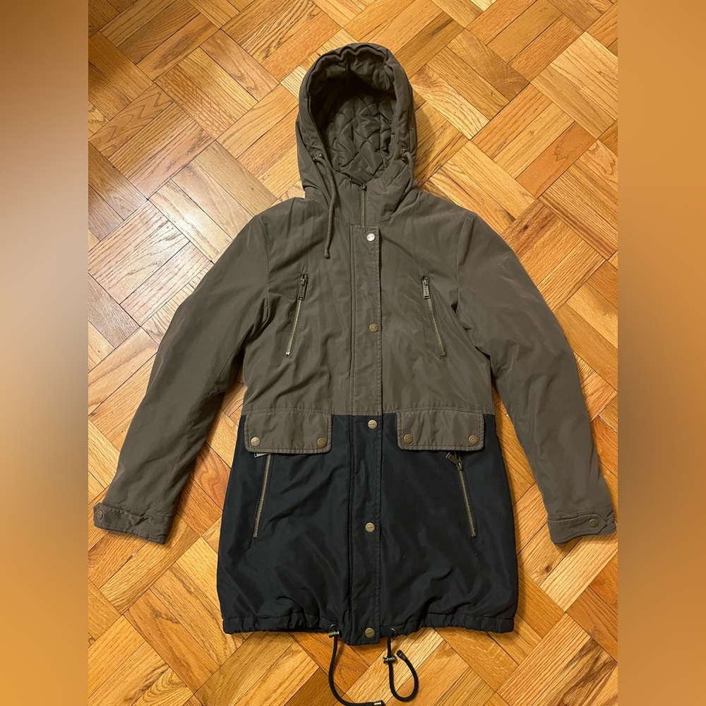 Dkny Two-Tone Hooded Parka Jacket Size Extra Small
